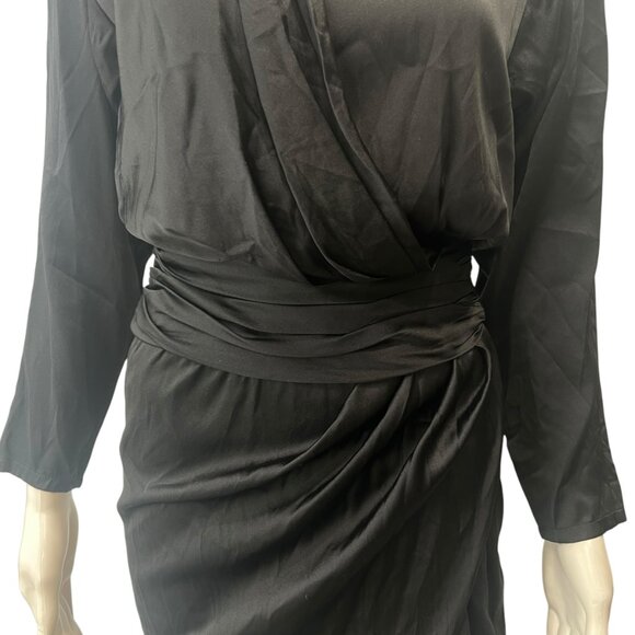 Ronny Kobo Black Silk Asymmetric Midi Slit Dress size Small - Picture 3 of 9